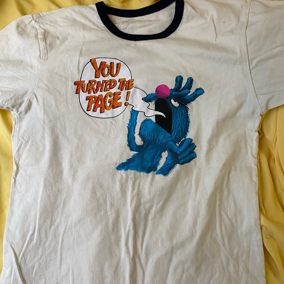 Out of Print Tops - Out of Print Graphic Tee White Blue Literary Shirt Grover Monster Book